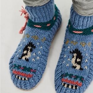 Free People French Knot Frosty Friends wool slipper socks leather  NWT